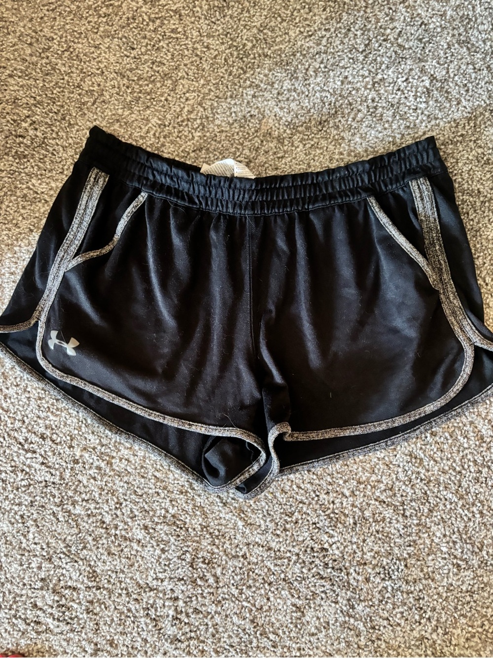 Under Armour Women's Black Athletic Shorts with Gray Trim Piping